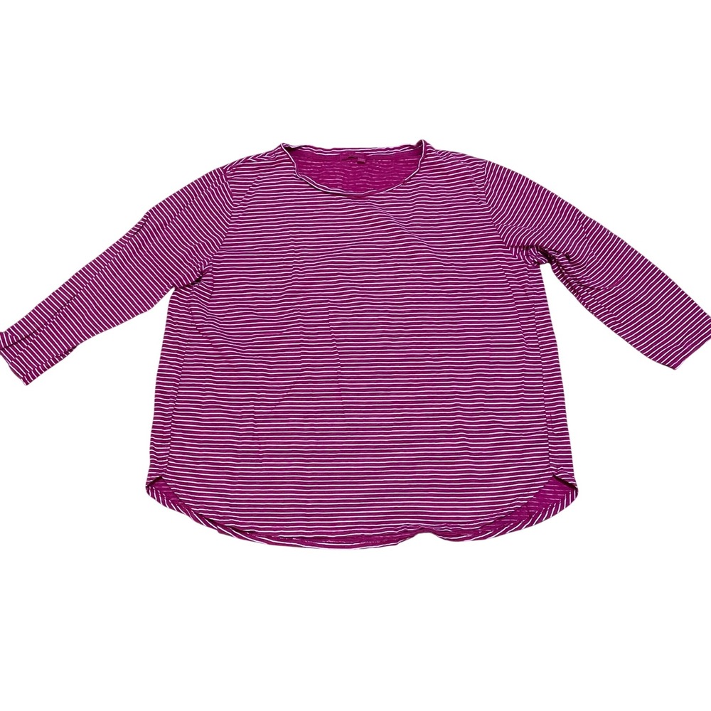 Fresh Produce Women's 1X Pink White Striped 3/4 Sleeve Cotton Nautical Shirt USA